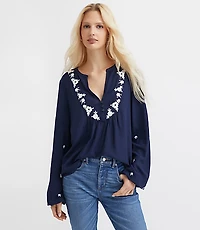 Petite Floral Embroidered Bib Blouse