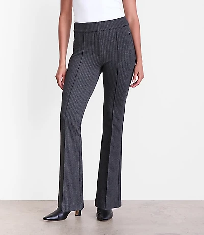 Curvy LOFT Versa Pintucked Ponte Flare Pants Pinstripe