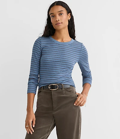Striped Micro Modal Crew Neck Long Sleeve Tee