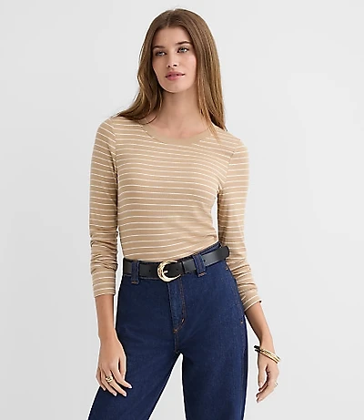 Striped Micro Modal Crew Neck Long Sleeve Tee