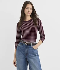 Petite Striped Micro Modal Crew Neck Long Sleeve Tee