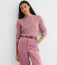 Pointelle Yoke Mock Neck Sweater