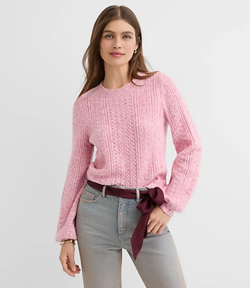 Marled Pointelle Blouson Sweater