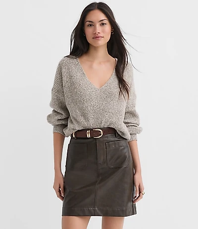 Petite Angled Ribbed V-Neck Sweater
