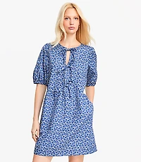 Floral Poplin Bow Mini Pocket Dress