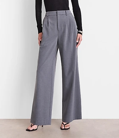 Curvy LOFT Versa Seasonless Stretch Double Pleat Wide Leg Pants Heather