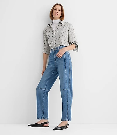 Petite High Rise Barrel Jeans Classic Mid Wash