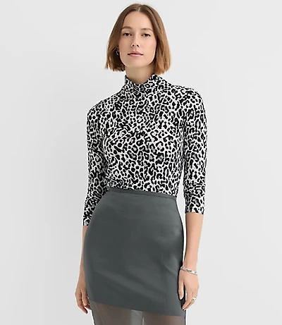 Leopard Print Jersey Turtleneck Top