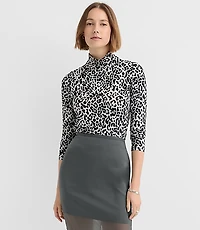 Leopard Print Jersey Turtleneck Top