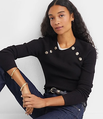 Button Ribbed Raglan Sweater