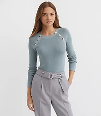 Button Ribbed Raglan Sweater
