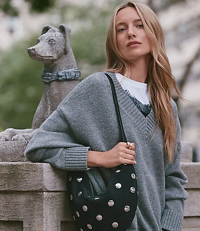 Petite Heathered Slouchy V-Neck Sweater