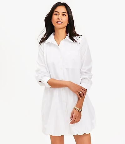 Petite Poplin Bubble Hem Mini Pocket Shirtdress