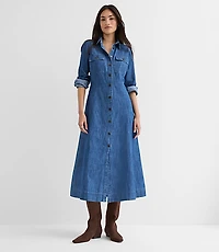 Petite Chambray Seamed Midi Pocket Shirtdress