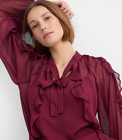 Ruffle Tie Neck Blouse