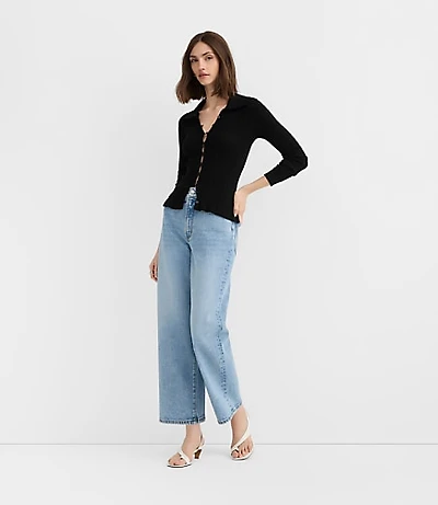 Rivete High Rise Wide Leg Crop Jeans Mid Wash