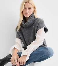 Sparkle Embellished Turtleneck Poncho Sweater