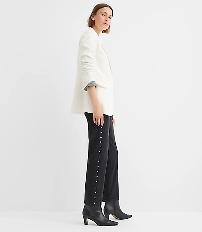 Petite Studded High Rise Straight Jeans Washed Black