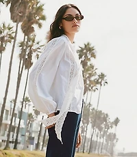 Scalloped Eyelet Bow Blouse
