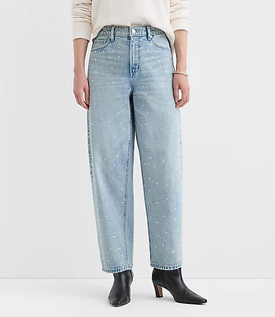 Curvy Sparkle Embellished High Rise Barrel Jeans Vintage Light Indigo Wash