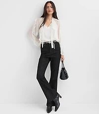 Petite High Rise Slim Flare Jeans Black Shimmer Pinstripe