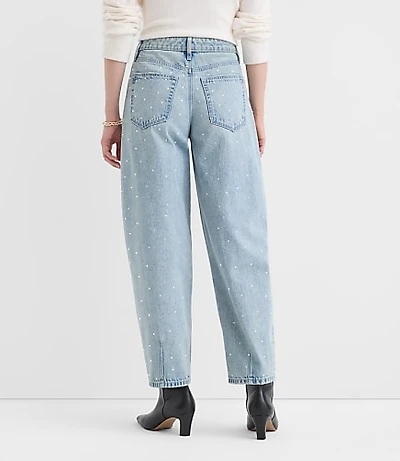 Petite Curvy Sparkle Embellished High Rise Barrel Jeans Vintage Light Indigo Wash