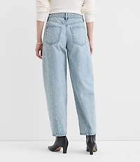Petite Curvy Sparkle Embellished High Rise Barrel Jeans Vintage Light Indigo Wash