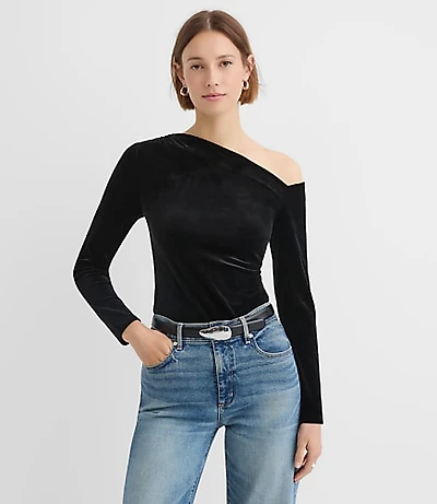 Petite Velour One Shoulder Top