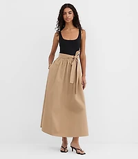 Tie Waist Mixed Media Midi Pocket Dress