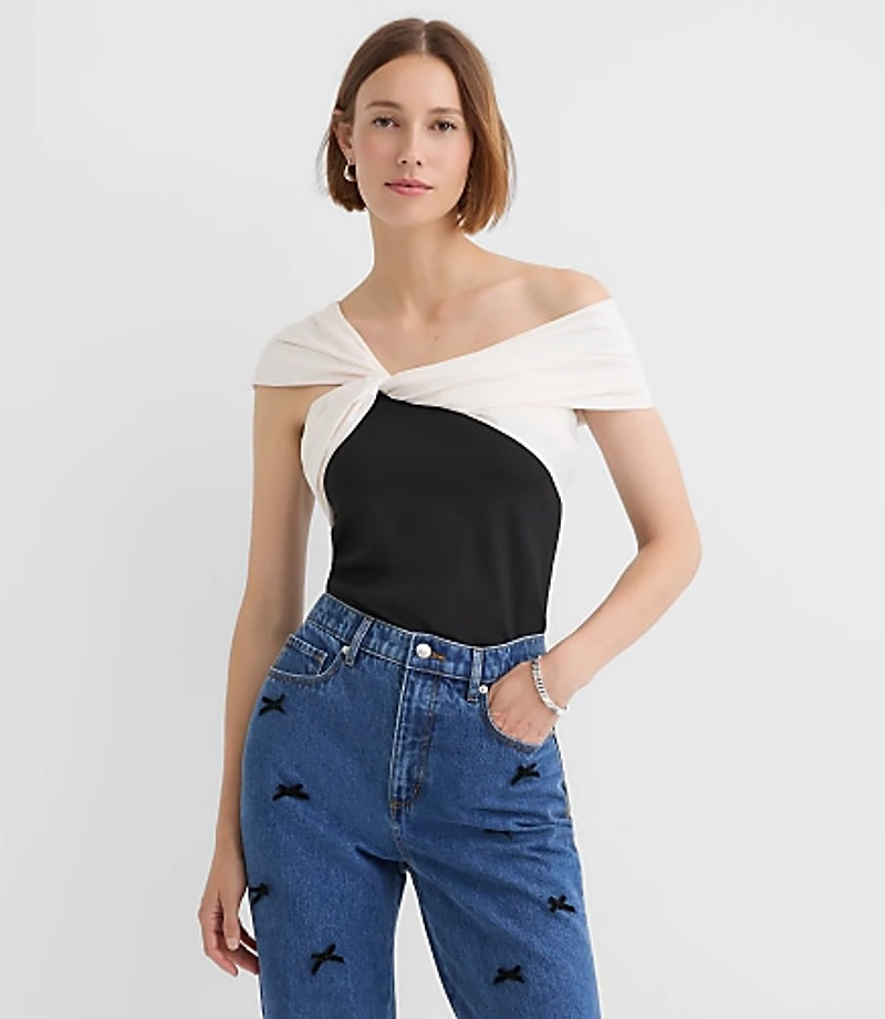 Petite Taffeta Ponte Off The Shoulder Top
