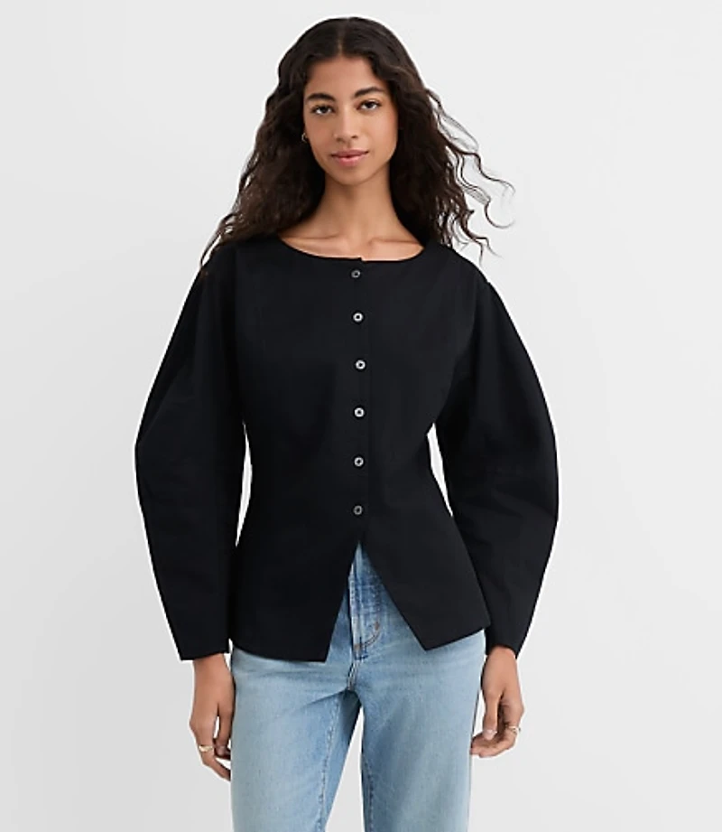 Seamed Barrel Sleeve Button Top