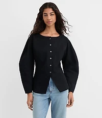 Seamed Barrel Sleeve Button Top