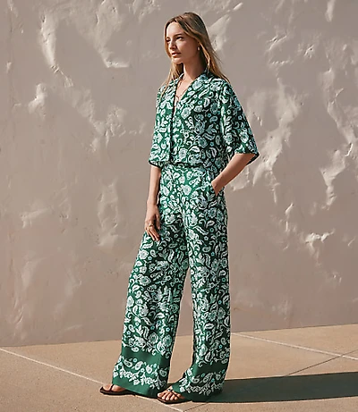 Fluid Pull On Wide Leg Pants Floral Twill