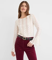 Petite Floral Lace Godet Sleeve Top
