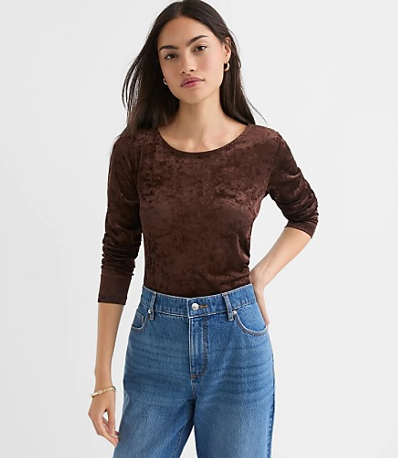 Petite Mesh Velour Side Ruched Top