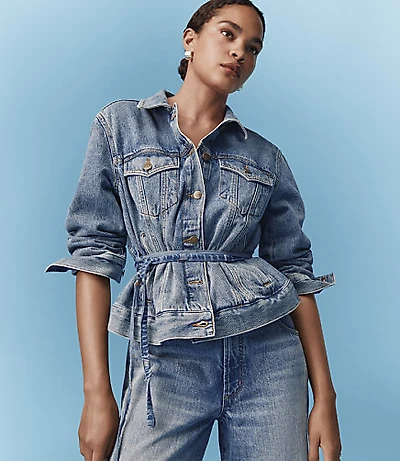 Rivete Petite Denim Trucker Jacket Vintage Mid Wash