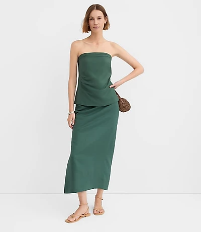 Ruched Linen Blend Midi Skirt