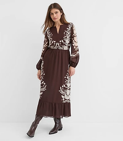 Petite Floral Garland Flounce Maxi Pocket Dress
