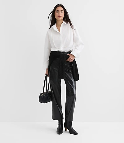 Petite Five Pocket Straight Pants Embossed Faux Leather