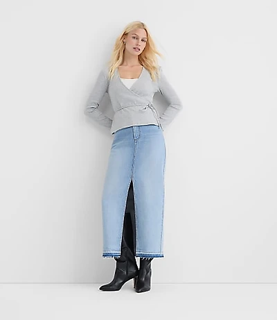Rivete Front Slit Denim Maxi Skirt Vintage Light Wash