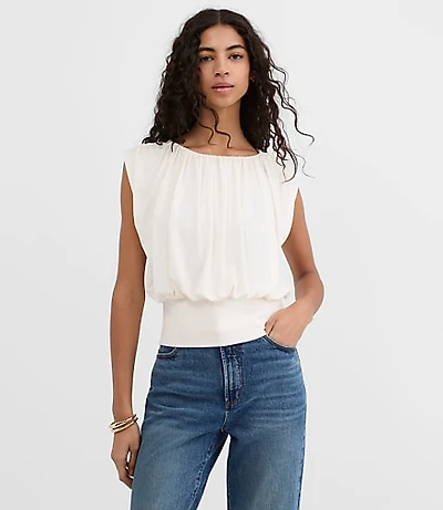 Pleated Banded Hem Top