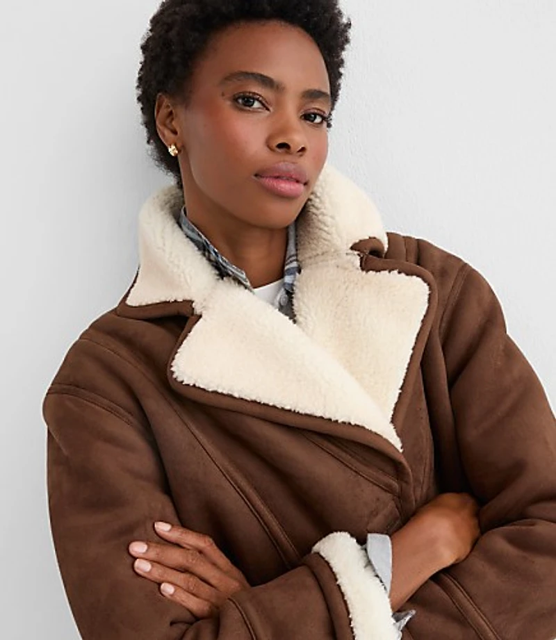Petite Faux Suede Sherpa Jacket