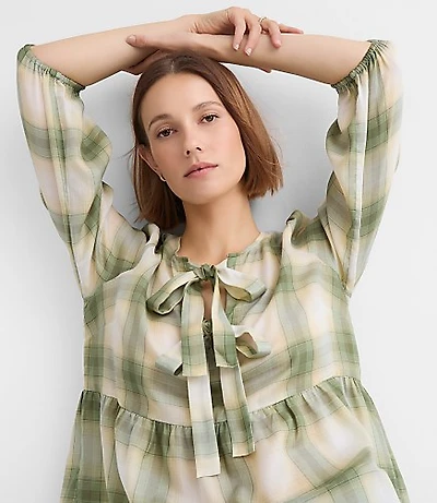 Petite Plaid Bow Peplum Top