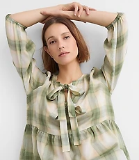 Petite Plaid Bow Peplum Top