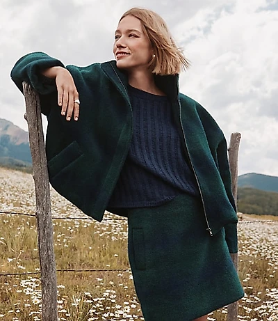 Plaid Funnel Neck Bubble Jacket