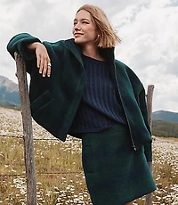 Plaid Funnel Neck Bubble Jacket