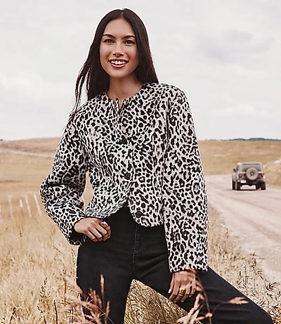 Petite Snow Leopard Print Structured Jacket