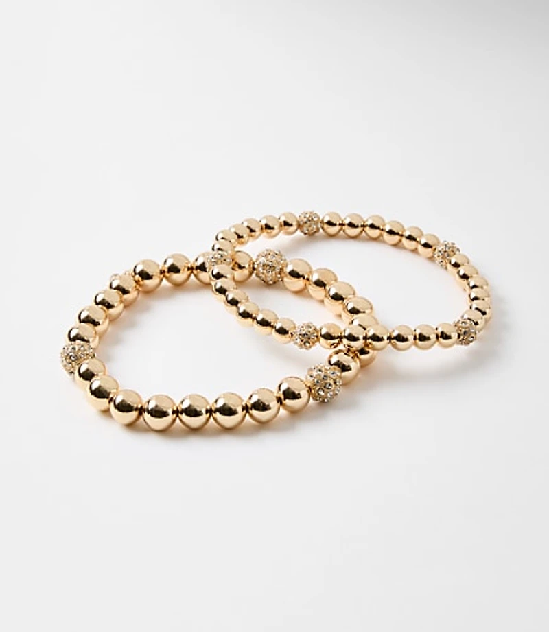 Pave Beaded Stretch Bracelet Set