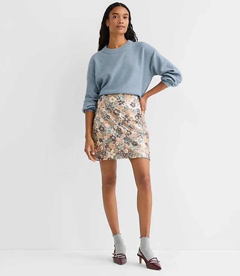 Petite Floral Sequin Mini Skirt