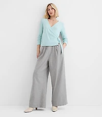 Pleated Pull On Wide Leg Pants Herringbone